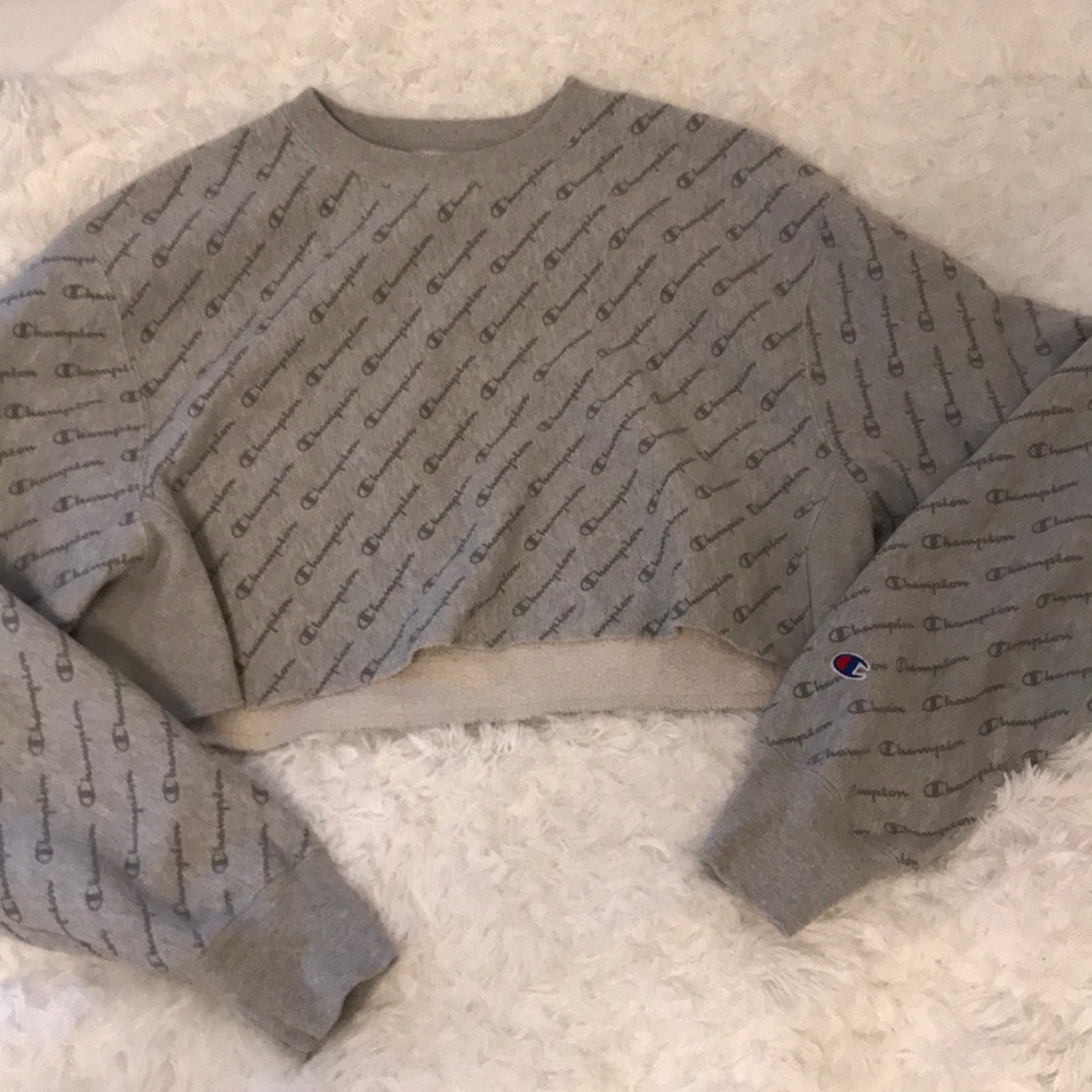 CHAMPION GREY CROPPED SWEATSHIRT